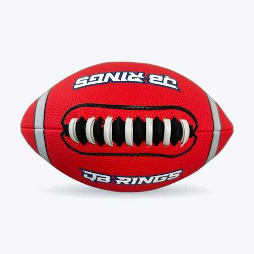 Red QB Rings football, laces up